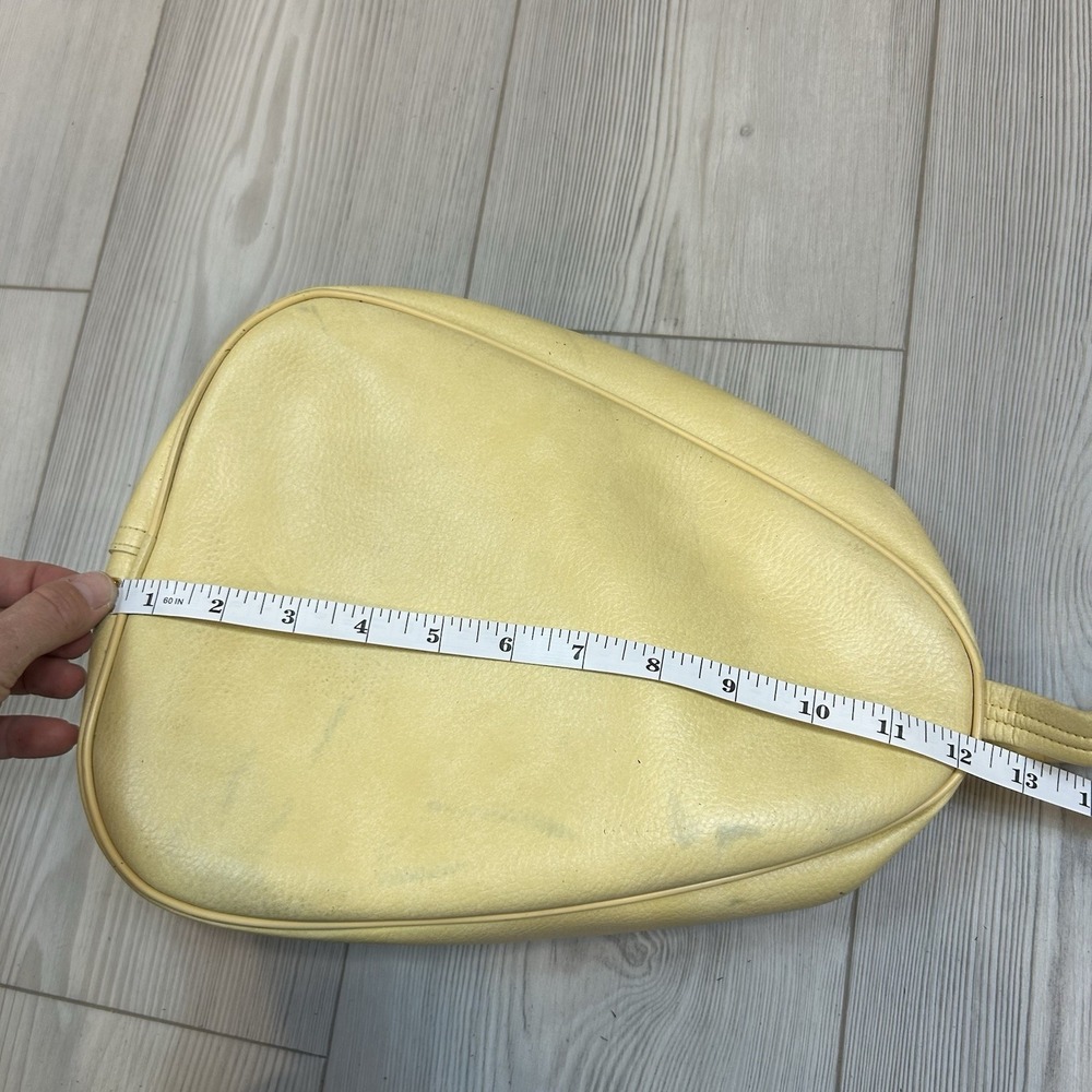 Vintage Vinyl Zipper Overnight Travel Suitcase Bag Butter Yellow Handle - Picture 5 of 8